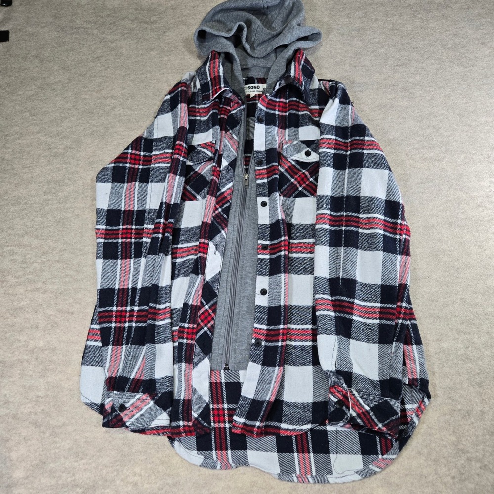 Ci Sono Plaid Collection Hooded Flannel Shirt Black White Red Womens Medium